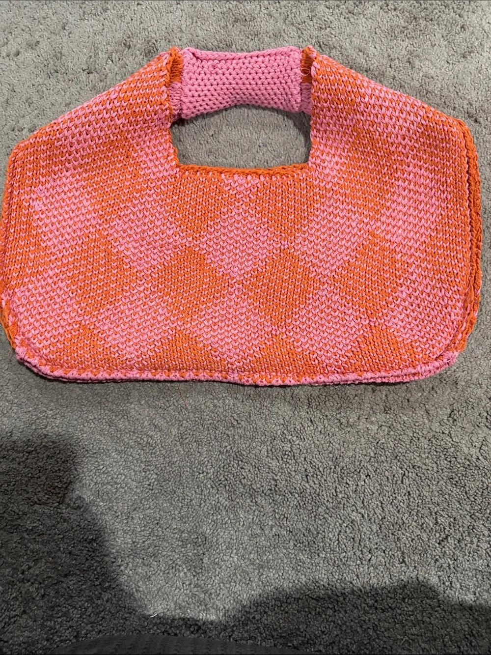 Kopari Pink & Orange Check Knit Hobo Bag